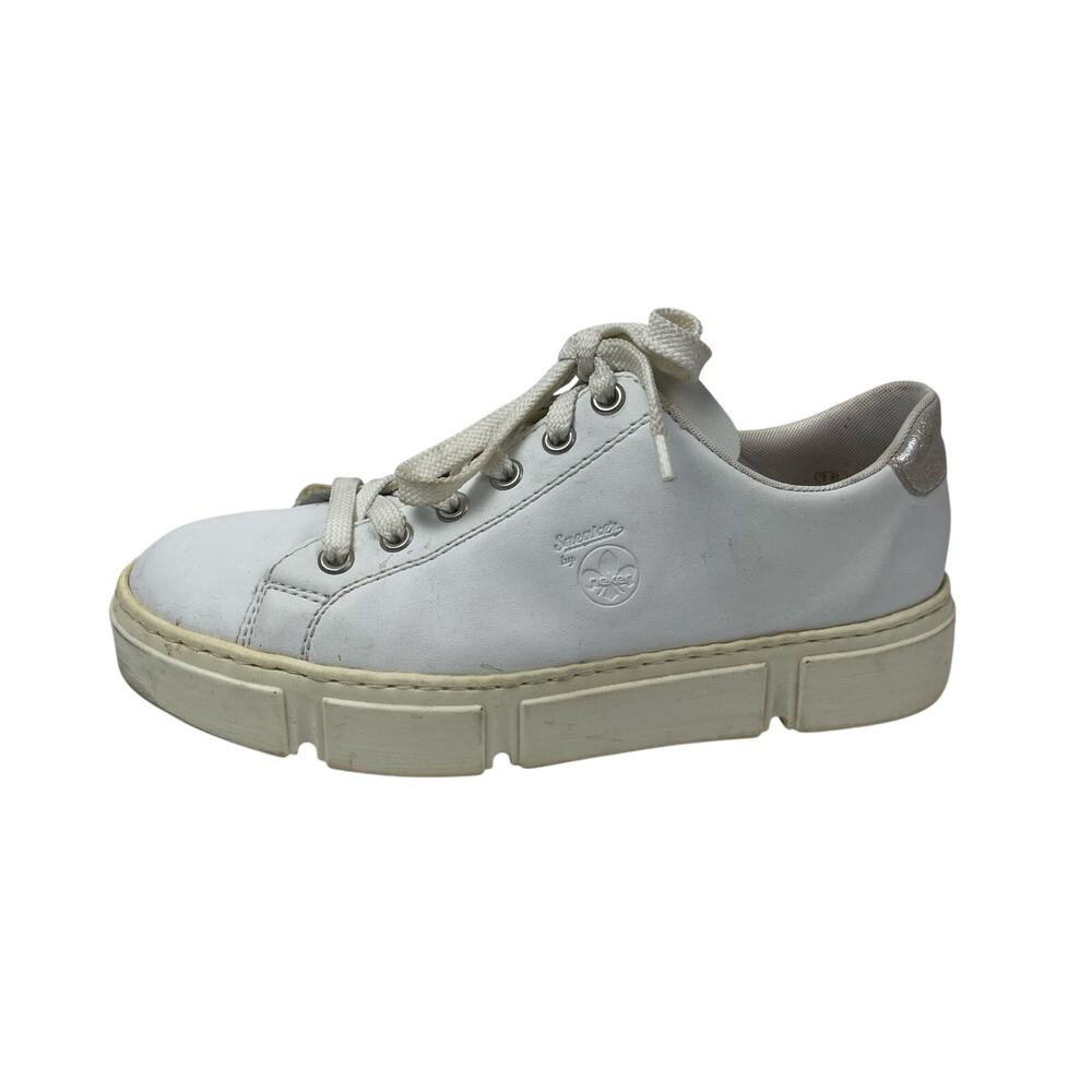 Rieker White Leather Low Top Lace up Round Toe Athletic Sneakers Shoes Size 7.5